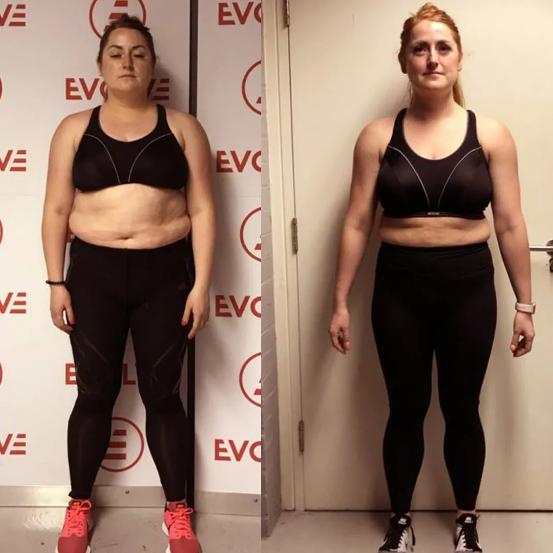 Client transformation comparison showing improved body composition